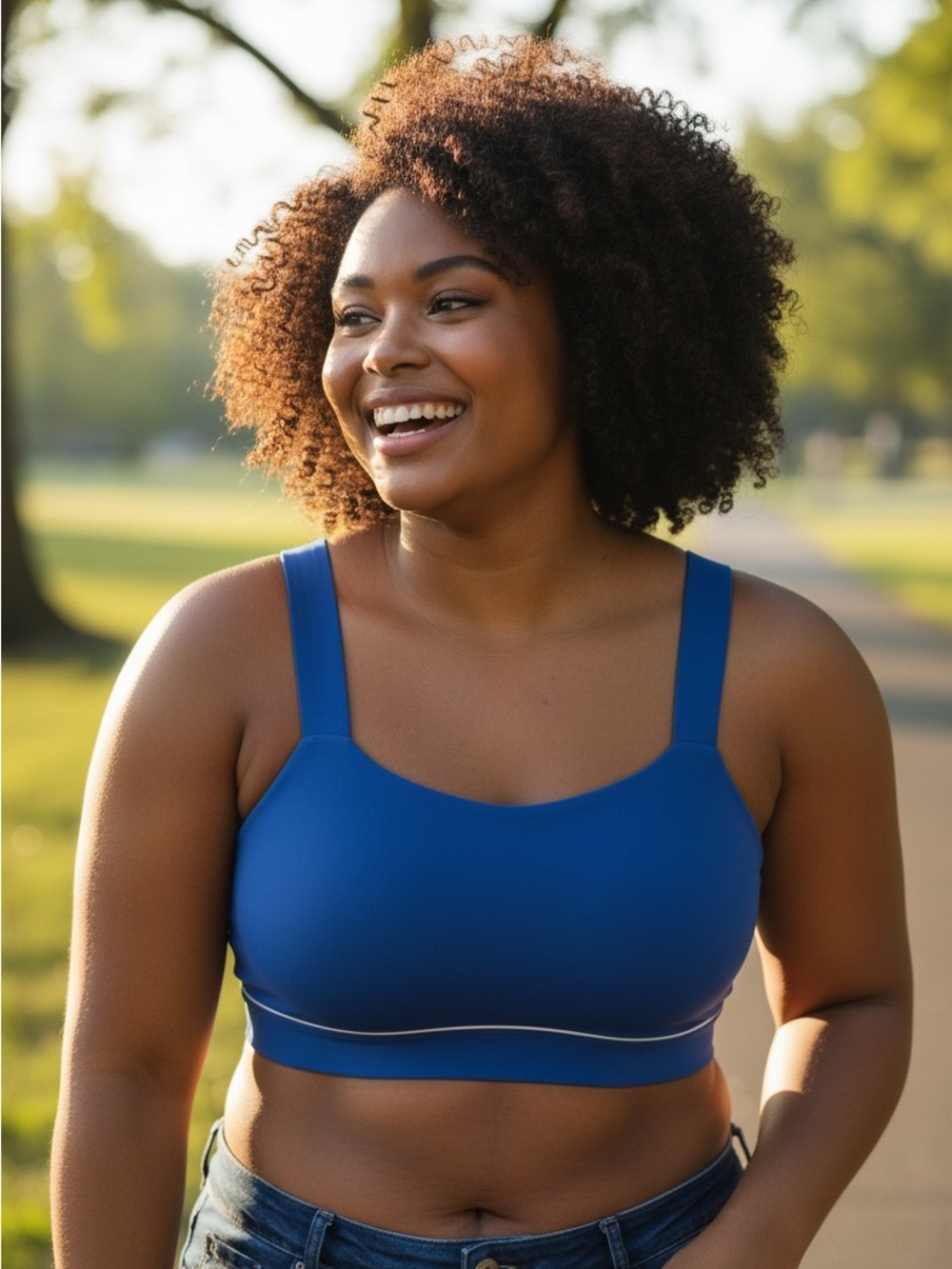 NWT ALL IN MOTION plus size Royal Blue Sports Bra with White Piping size4x